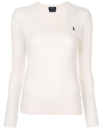 Polo Ralph Lauren Wool Cable Knit Jumper in White - Lyst
