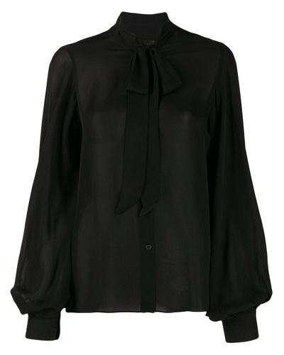 Nili Lotan Silk Pussy-bow Loose-fit Blouse in Black - Lyst
