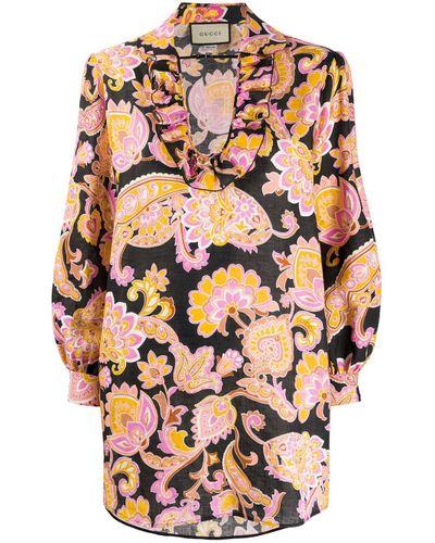 Gucci Linen Paisley Print Loose Blouse in Pink - Lyst