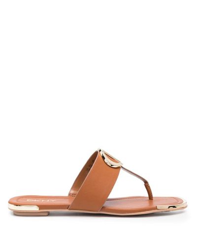 DKNY Leather Logo-plaque Slip-on Sandals in Brown | Lyst