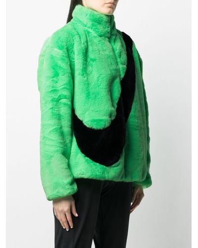 Nike Signature Swoosh Logo-print Faux-fur Jacket in Green - Lyst