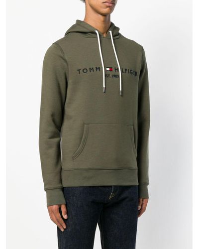 Tommy Hilfiger Cotton Mens Green Hooded Sweatshirt for Men - Lyst