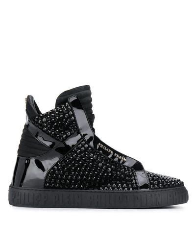 Philipp Plein Leather Hi-top Crystal Sneakers in Black for Men - Lyst