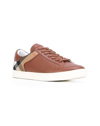 Burberry Leather Checked Detail Sneakers in Red for Men - Lyst