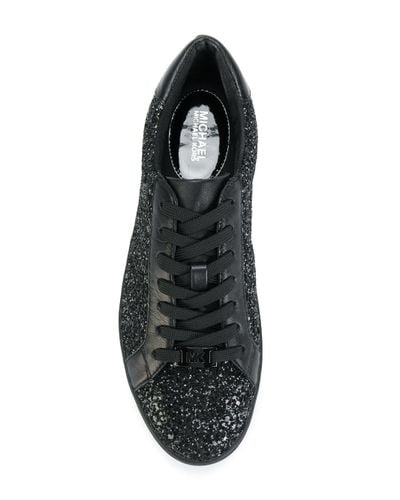 MICHAEL Michael Kors Leather Irving Glitter Sneakers in Black | Lyst