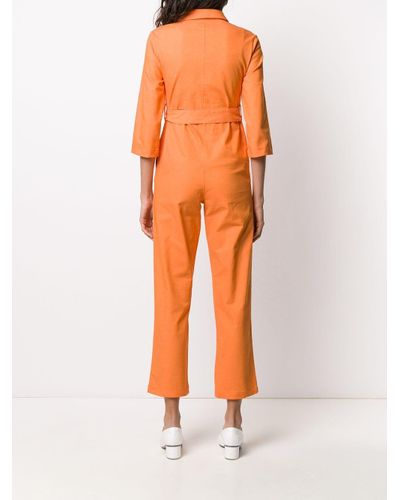 House Of Sunny Cotton Belted Jumpsuit Orange - Lyst