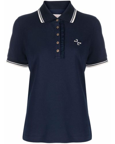 Tory Burch Cotton Ruffle Trim Polo Shirt in Blue - Lyst