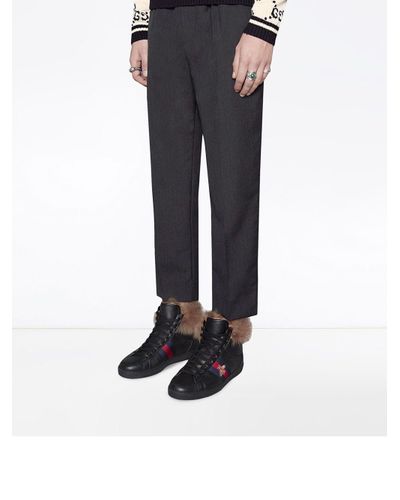 Gucci Bont Ace High-top Sneaker Met Bont in het Zwart voor heren - Lyst