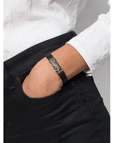 Saint Laurent Leather Ysl Bracelet in Black - Lyst