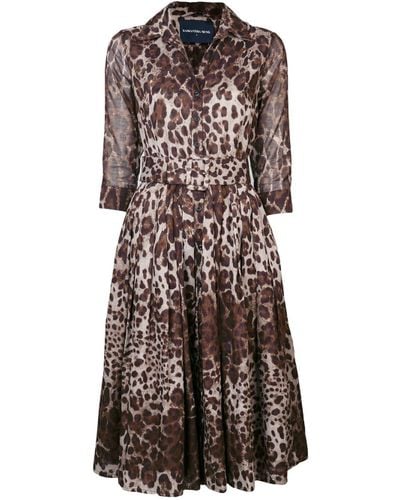 Samantha Sung Cotton Audrey Leopard Print Dress in Brown | Lyst