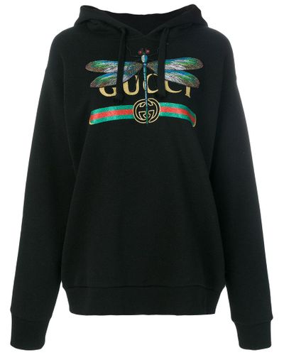 Gucci Cotton Logo And Dragonfly Hoodie in Black | Lyst