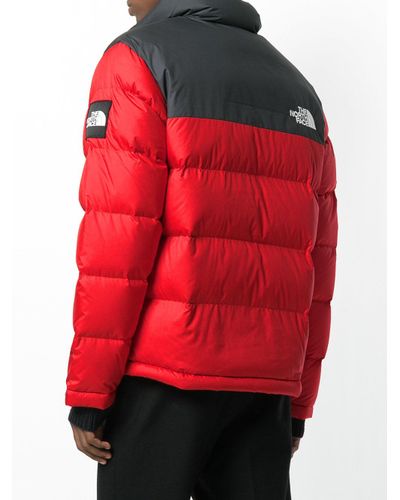 The North Face Synthetic Two-tone Puffer Jacket in Red for Men - Lyst