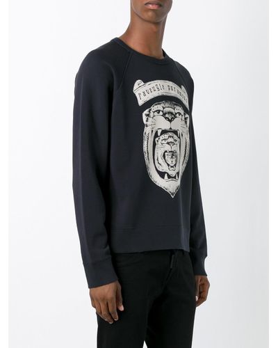 Gucci Cotton Lion Print Sweatshirt in Black for Men - Lyst