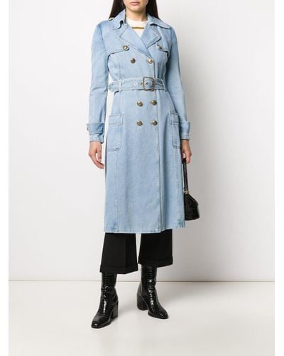 Elisabetta Franchi Denim Trench Coat in Blue | Lyst