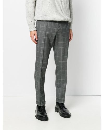 Dolce & Gabbana Wool Square Print Trousers in Grey (Grey) for Men 