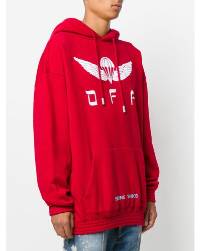 off white red hoodie seeing things