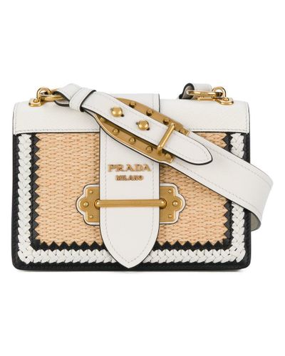 Prada Leather Cahier Straw Shoulder Bag | Lyst Australia