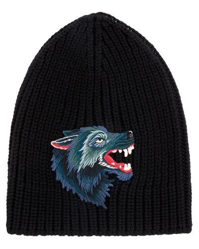 Berretto con lupo ricamato da Uomo di Gucci in Nero | Lyst