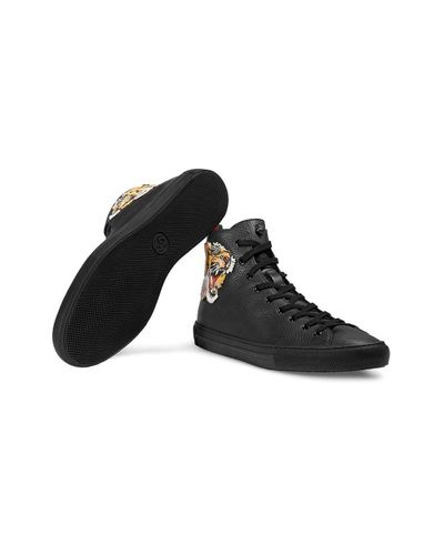 Gucci Leer Leren High-top Sneaker Met Tijger in het Zwart voor heren - Lyst