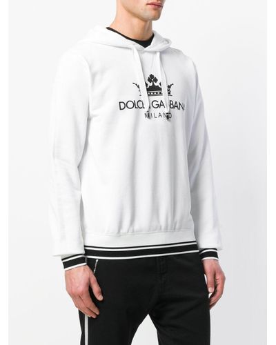 Dolce & Gabbana Cotton Logo Print Hoodie in White for Men | Lyst