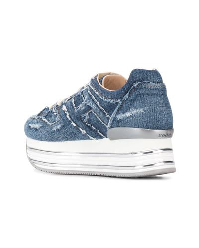 Hogan Denim Platform Sole Sneakers in Blue | Lyst