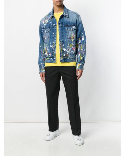 Calvin Klein Paint Splatter Denim Jacket in Blue for Men - Lyst