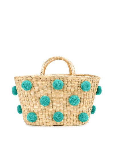 Nannacay Synthetic Woven Pom Pom Bag - Lyst