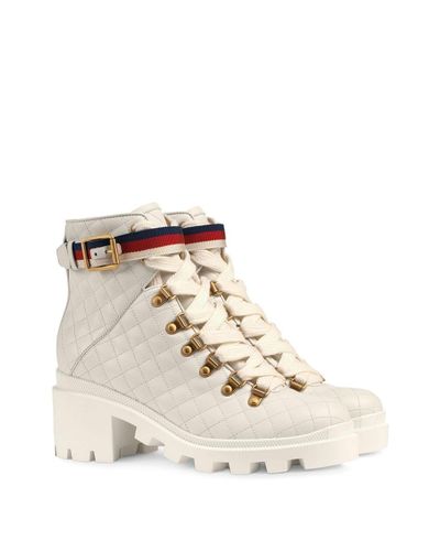 Botines de piel acolchada con trabilla Gucci de color Blanco | Lyst