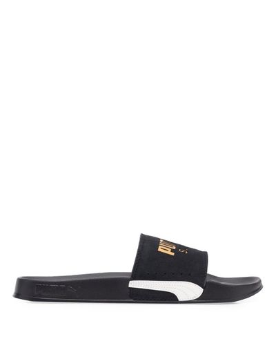 PUMA Leather Leadcat 2.0 Slides in Black | Lyst