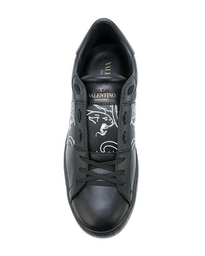 Valentino Leather Valentino Garavani Open Panther Sneakers in Black - Lyst