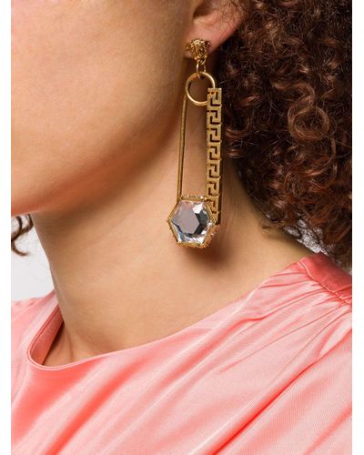Versace Crystal Embellished Safety Pin Earrings in Gold (Metallic) - Lyst