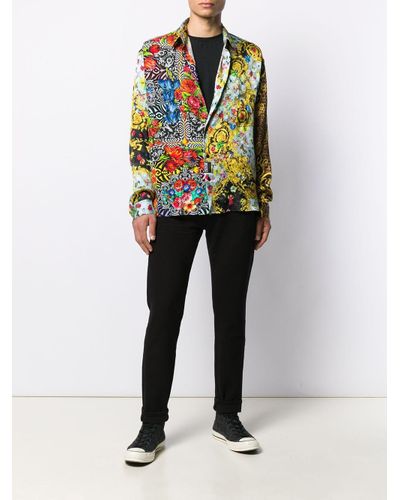 Versace Jeans Couture Cotton Printed Shirt in Black for Men - Lyst