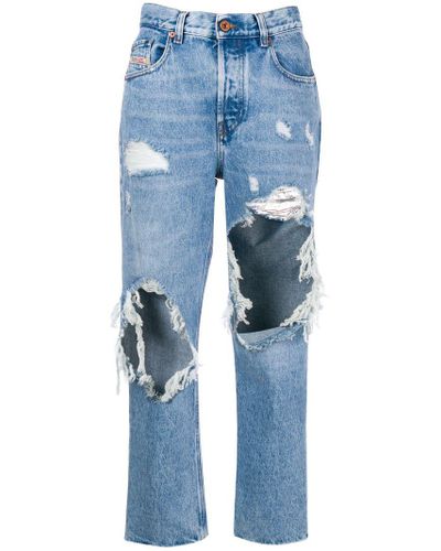 DIESEL Cotton Aryel Ripped Jeans in Blue | Lyst