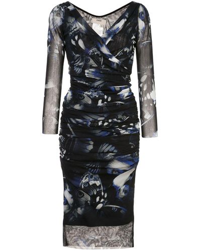 Fuzzi Synthetic Butterfly Print Midi Dress in Blue - Lyst