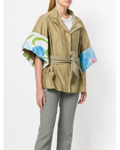 Erika Cavallini Semi Couture Cotton Printed Cuff Jacket in Brown - Lyst
