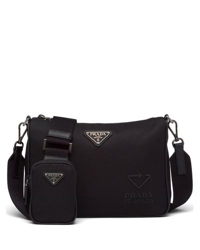 Prada Synthetic Re-nylon Logo-plaque Shoulder Bag in Black for Men - Lyst