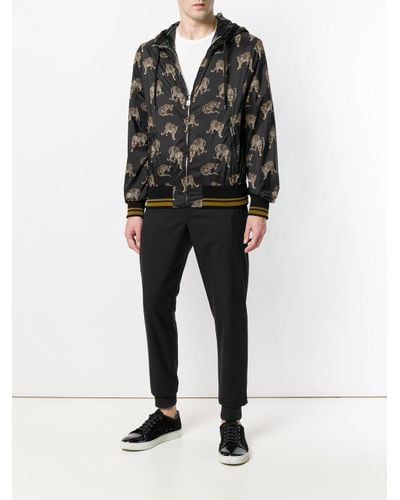 Dolce & Gabbana Cotton Leopard Print Hooded Jacket in Black for Men - Lyst