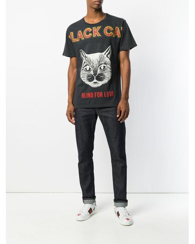 Gucci Cotton Black Cat Printed T-shirt in Grey (Gray) for Men | Lyst