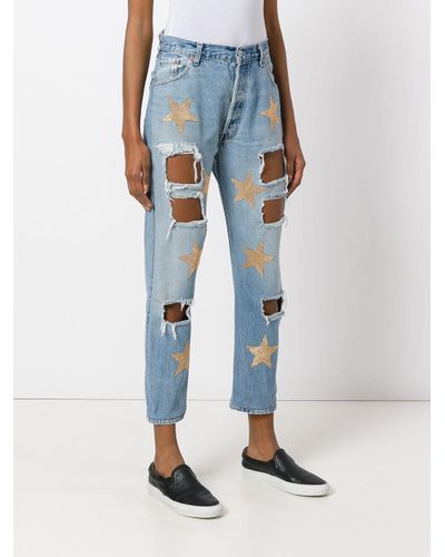 History Repeats Denim Ripped Star Patch Jeans in Blue - Lyst
