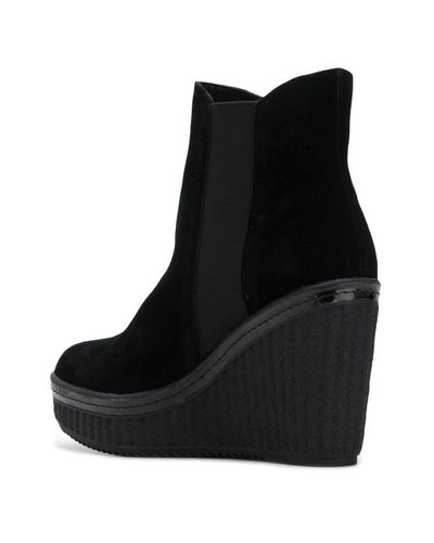 Calvin Klein Denim Wedge Ankle Boots in Black | Lyst