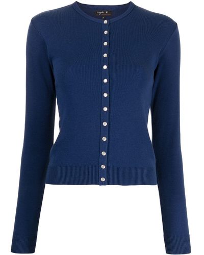agnÃ¨s b. Rib-trimmed Cotton Cardigan in Blue - Lyst
