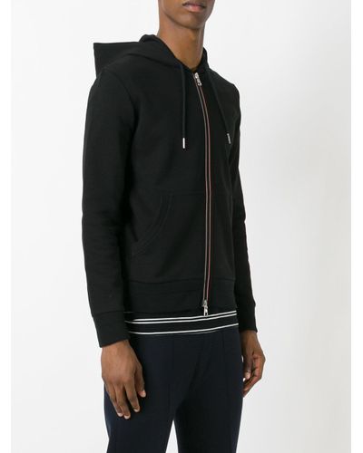 Moncler Cotton Striped Trim Zipped Hoodie in Black for Men - Lyst
