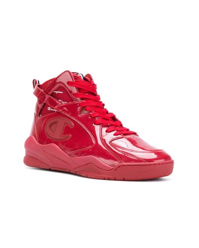 Champion Leather Lace-up Hi-top Sneakers in Red - Lyst