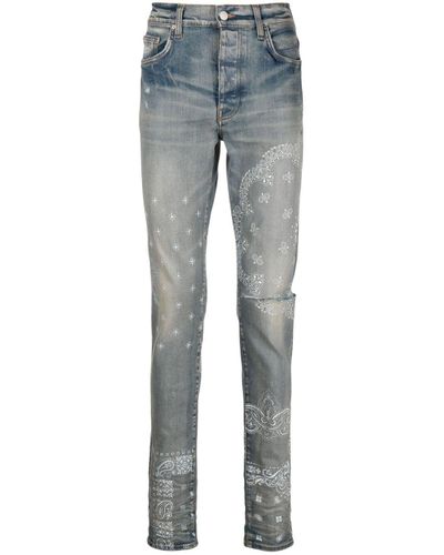 Amiri Denim Paisley-print Mid-rise Slim-fit Jeans in Blue for Men - Lyst