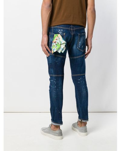DSquared² Denim Slim Fit Paint Splatter Jeans in Blue for Men - Lyst