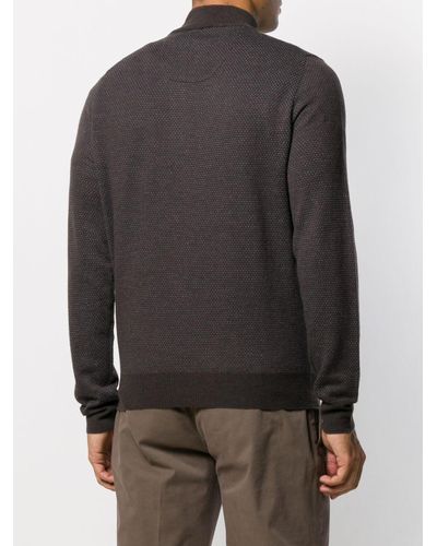 Canali Wool Half-zip Long Sleeve Sweatshirt in Brown for Men - Lyst