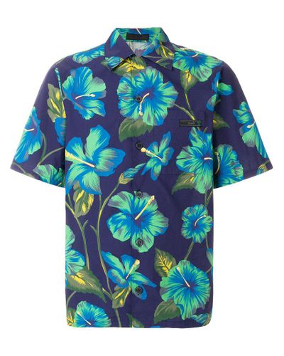 Prada Cotton Short Sleeve Hawaii Shirt in Blue for Men - Lyst