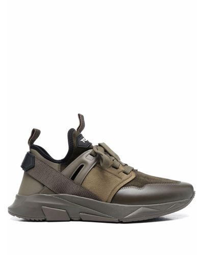 Tom Ford Leather Panelled Lace-up Sneakers in Green for Men | Lyst UK