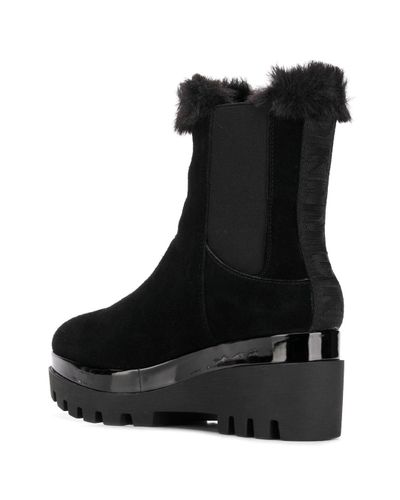 DKNY Suede Fur Trim Ankle Boots in Black - Lyst