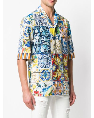 Dolce & Gabbana Cotton Majolica Print Shirt in Blue for Men - Lyst
